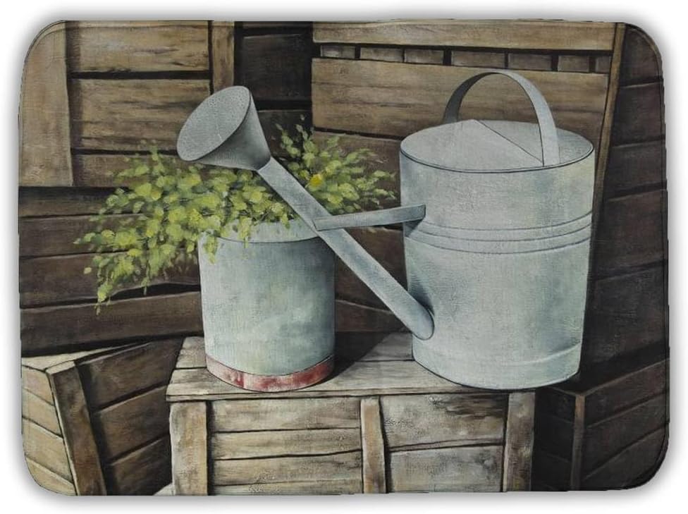 Begin Home Decor 5930-1724-SL30 17 x 24 in. Vintage Watering Can Flowers Kitchen Bath Mat - Home Decor