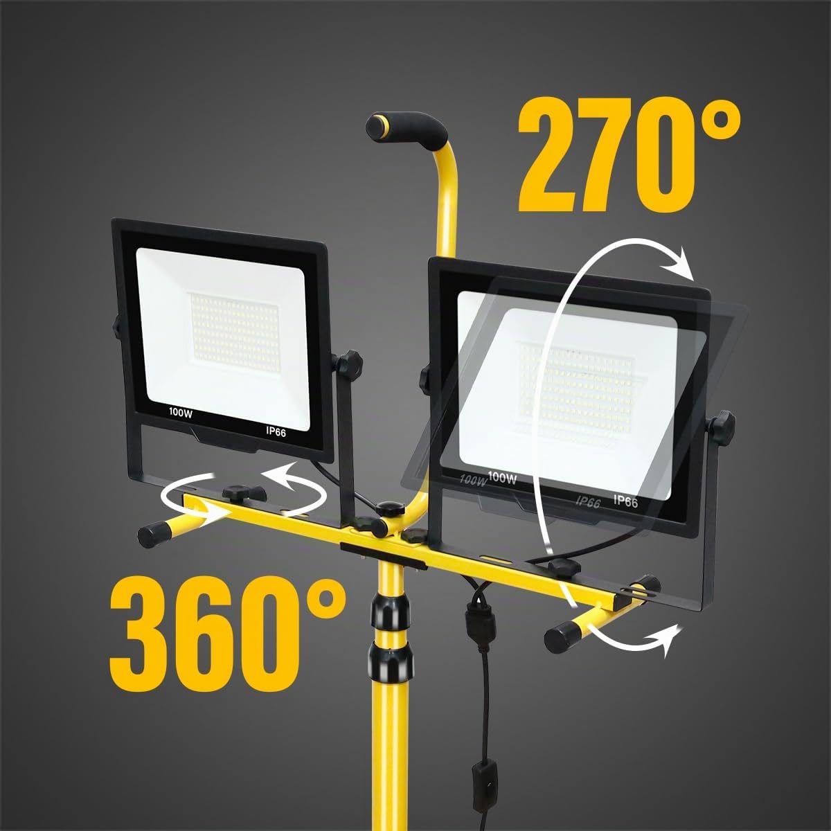 AUXTINGS 2 X 100W Projecteur LED blanc froid avec trépied Projecteur de travail à LED étanche IP66 pour usage intérieur et extérieur, garage, jardin, chantier, 185V-260V