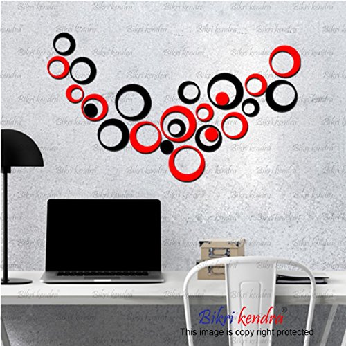 Image of Bikri Kendra 3D Acrylic Glass Wall Mount Mirror Wall Stickers - 24 Ring Black & Red (4)