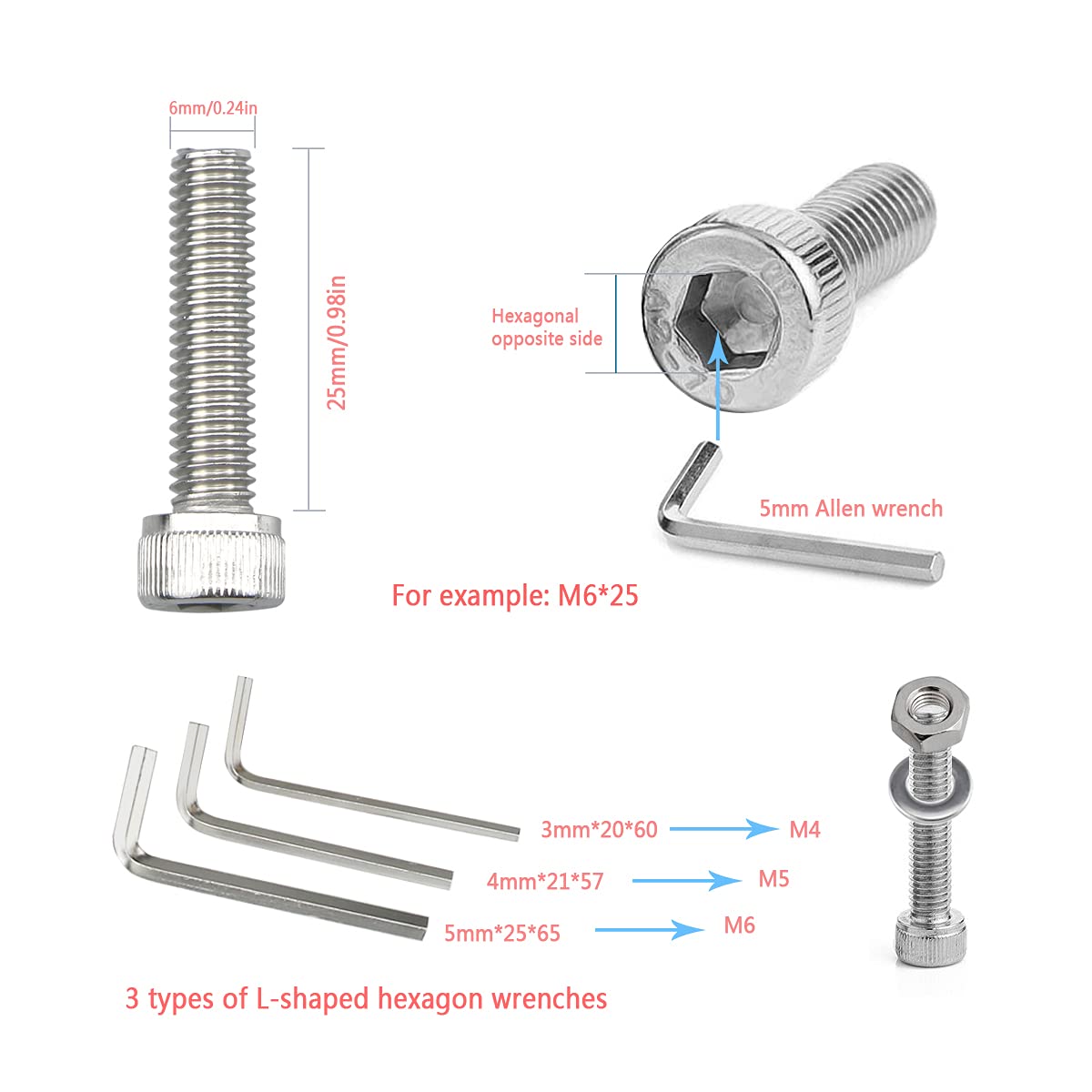 LEMIYOO Set Da 420 Pezzi Viti E Dadi Testa Esagonale - M4 M5 M6 In Acciaio Inox