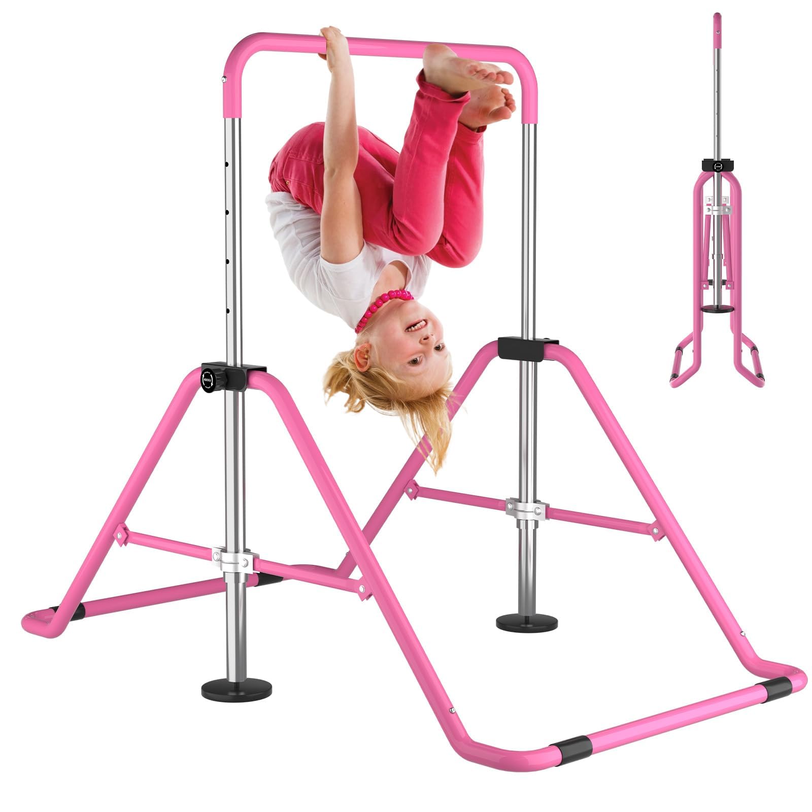 My Quality Life Gymnastics Bar Kids Expandable Gymnastic Bars Equipment for Home Adjustable Height Folding Kip Junior Training Bar 3-7 Years Old