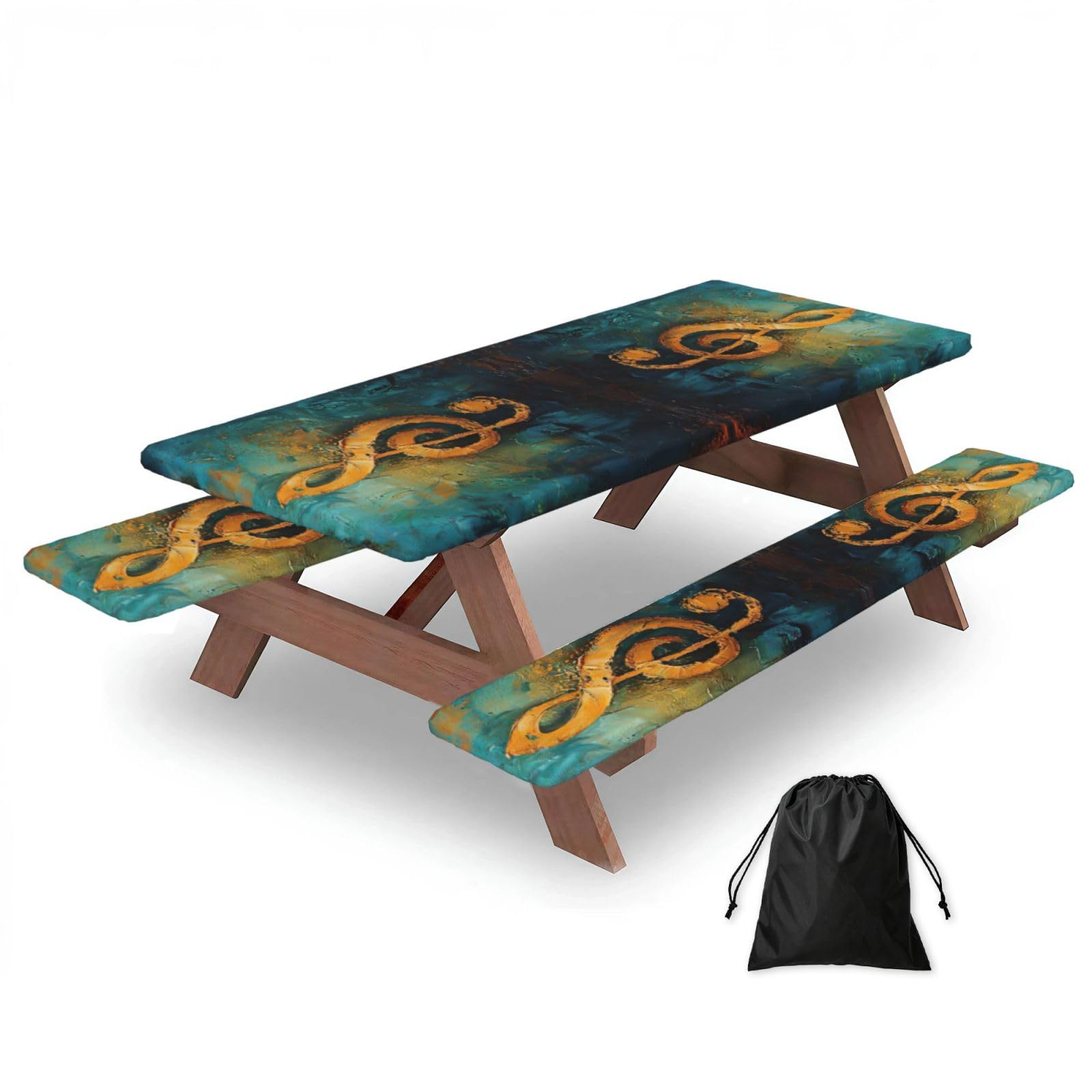 Zyjhyy Black Music Symbol Print 3 Pack Wipeable Picnic Bench Cover And Table Cover Lightweight Table Cloth For Camping Outdoor