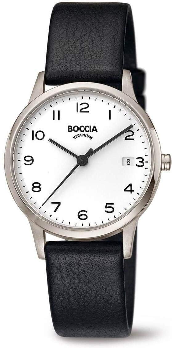 Boccia Damen Armbanduhr Titan Silber/Leder schwarz 32 mm