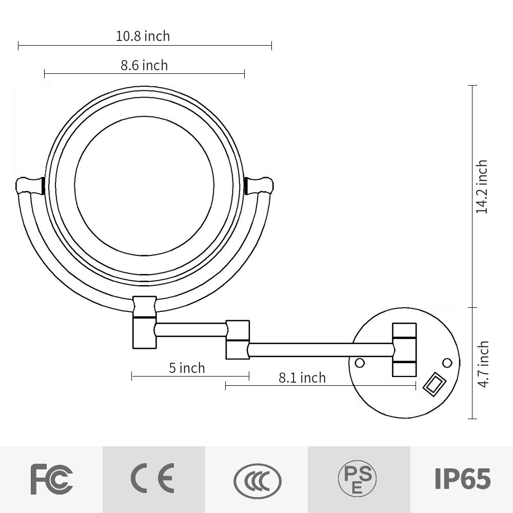 Buy 2 get 3 DOWRY 10X Magnifying Vanity Mirror with LED Lighted for Wall,8 Inch Two-Sided Swivel Extendable Bathroom Mirror with Plug,809D(Chrome 10x)