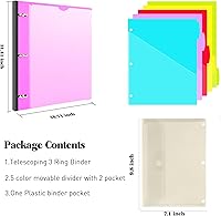 Vista 2 de INFUN 1 Inch 3-Ring Telescoping Project Organizer Binder,13 Pocket, Customizable Front Cover, 5 Colors Pocket Divider and Plastic Binder Pocket，225