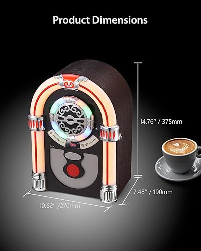 Miniatura 2 de Jukebox de CD con Bluetooth, mini altavoz digital de mesa con aspecto retro, radio FM vintage inalámbrica para el hogar, puerto de entrada auxiliar