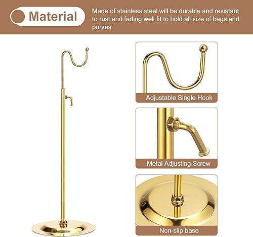 Miniatura 4 de uxcell Juego de soporte de exhibición de monedero 2 unidades ajustable de mesa de un solo gancho para bolso de mano Soporte de bolsa de metal para