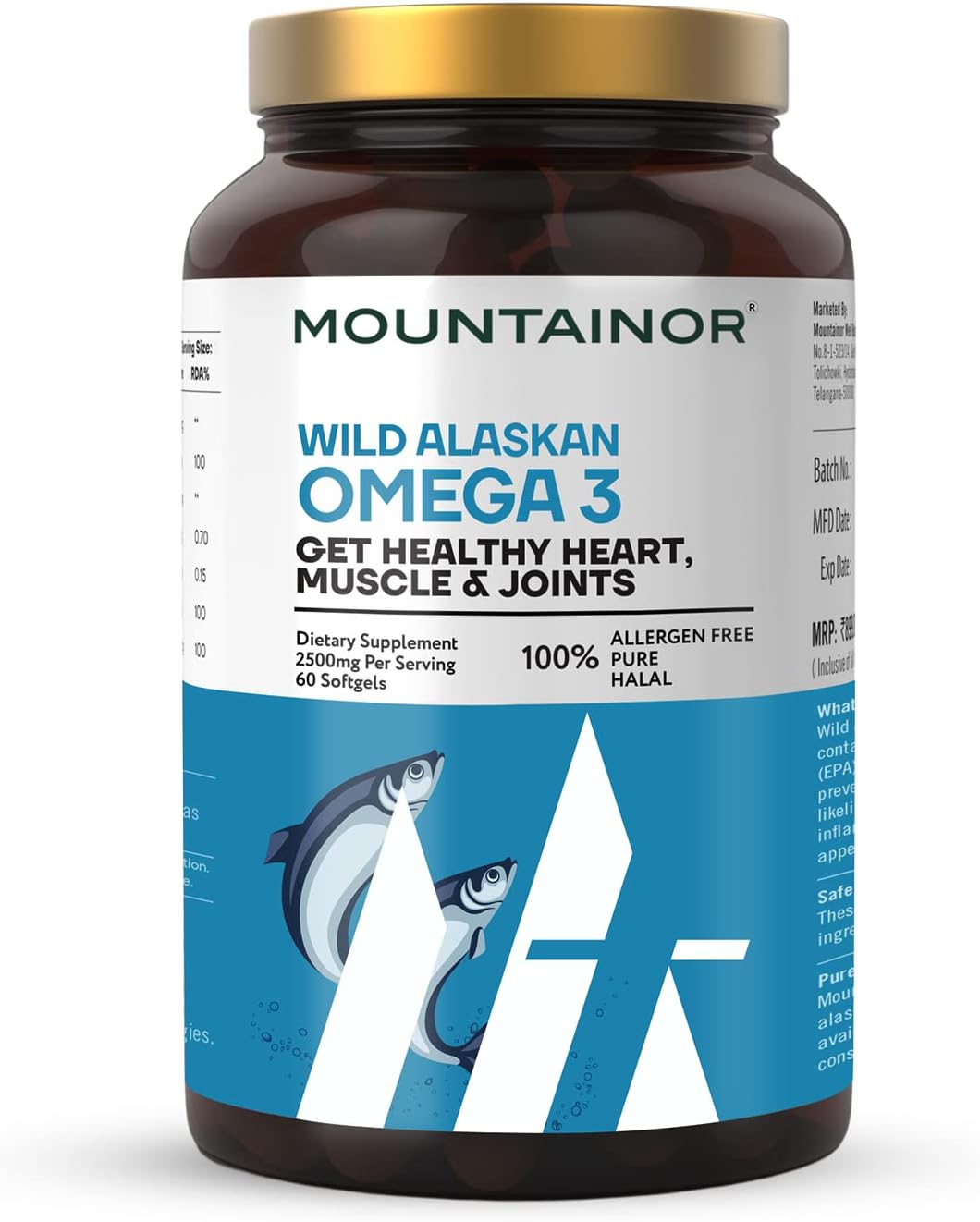 MOUNTAINOR Omega 3 Fish Oil 2500MG Triple Strength Contains - 1100mg EPA & 700mg DHA Per Serving Purified & Mercury Free with No Fishy Burps for Heart, Brain & Joint Health (60 Softgels)