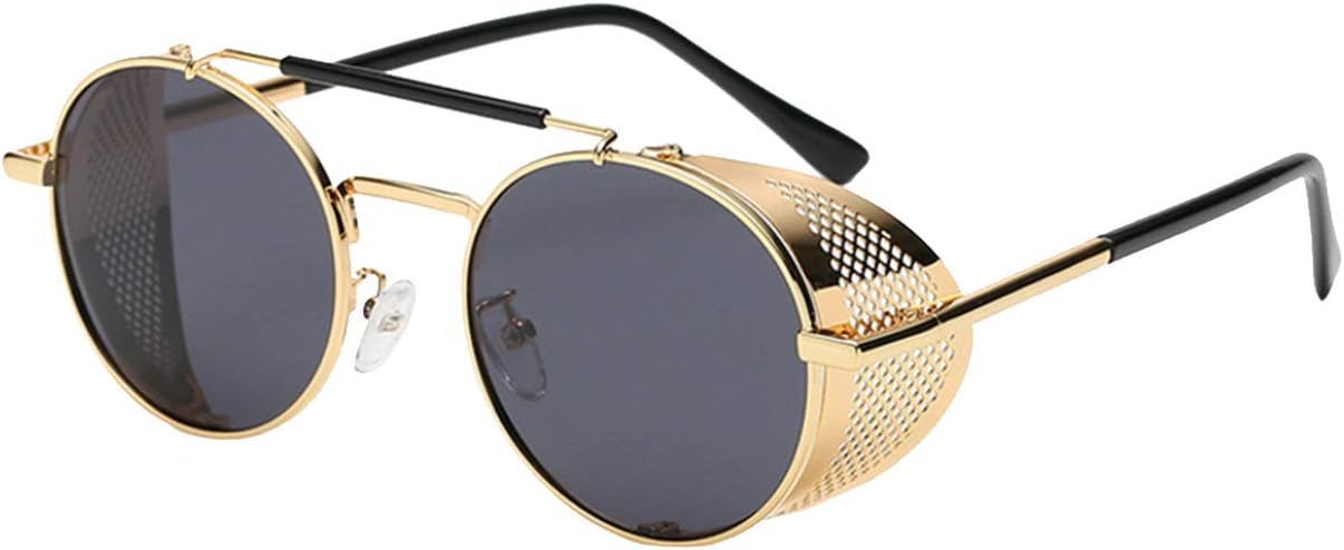 Men's Steampunk Round Frame Reflective Sunglasses