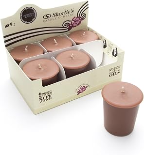 Cinnamon Bark Soy Votive Candles - Scented with Essential & Natural Oils - 6 Brown Natural Votive Candle Refills - Bakery & Food Collection