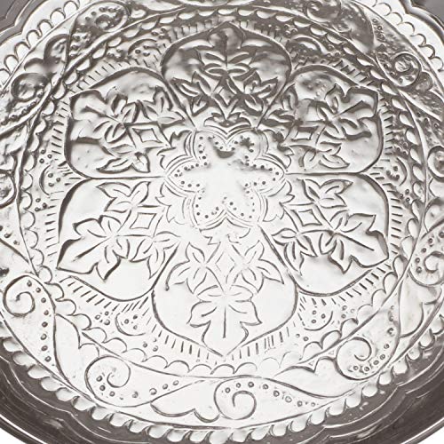 Orientalisches rundes Tablett Schale aus Metall Afet 31cm groß Silber | Orient Dekoschale mit hoher Rand… – Bild 4
