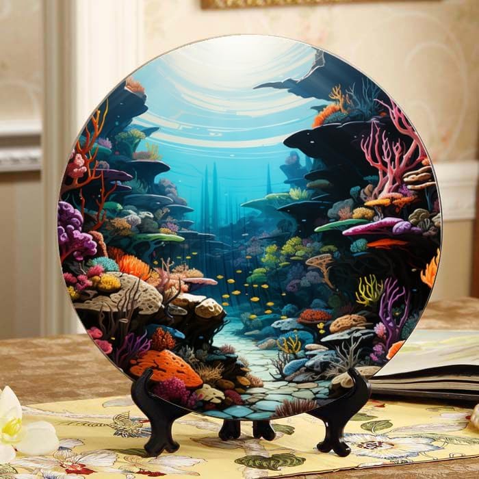 Deer 10-inch Ceramic Plate for Wall Display or Tabletop, with Stand & Hook DP-868095647