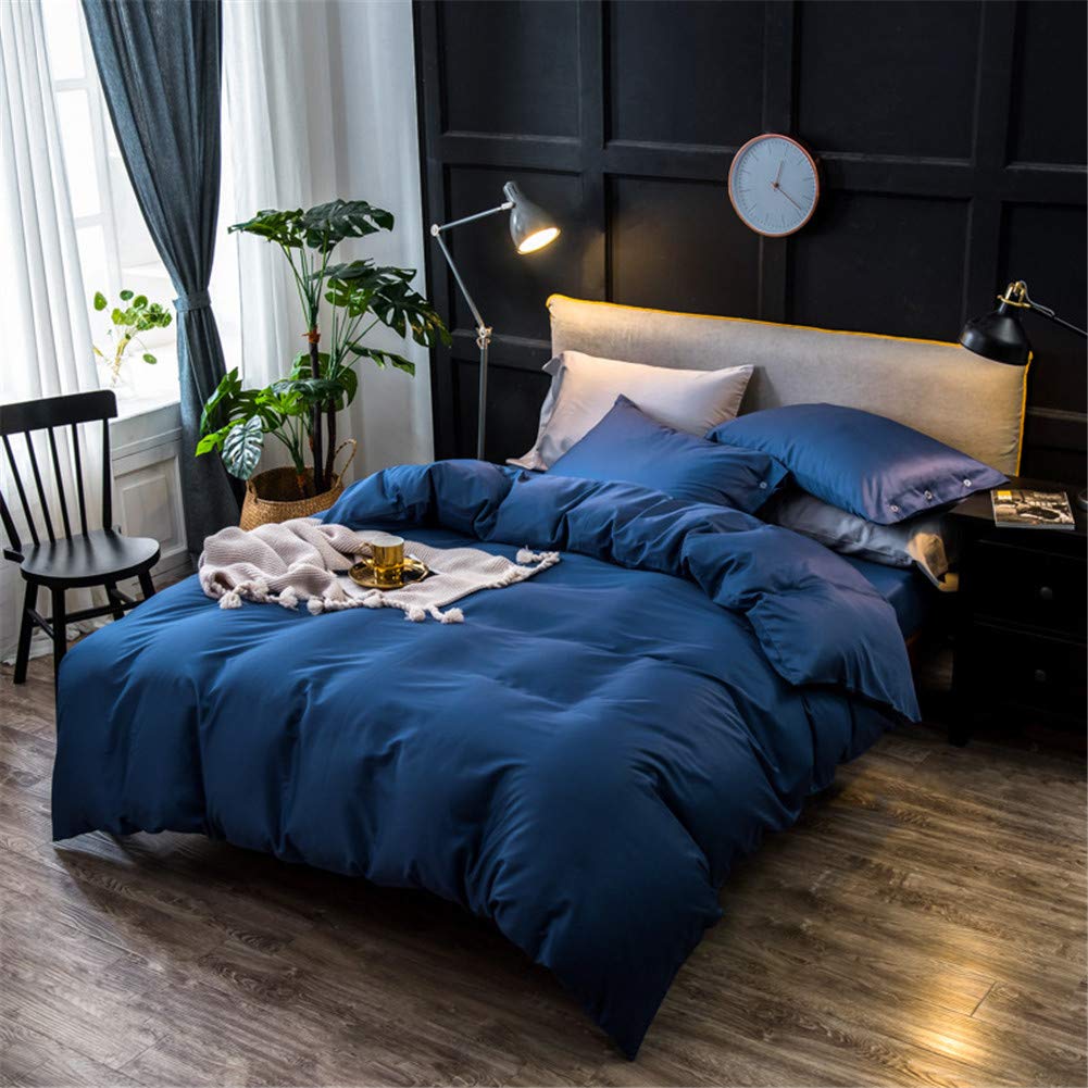 Set Biancheria Da Letto 4 Pezzi In Cotone A Fibra Lunga, Copripiumino Reversibile Monocromatico, Misura 200x230 Cm - Include Lenzuola E Federe