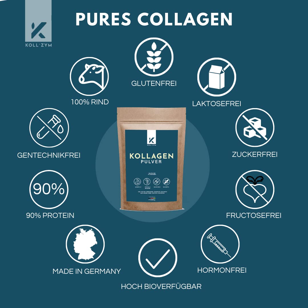 Collagene Polvere 1 kg • 100% collagene idrolizzato • Polvere proteica insapore • Sport collagene bioattivo • Senza additivi • Made in Germany [1000 g]