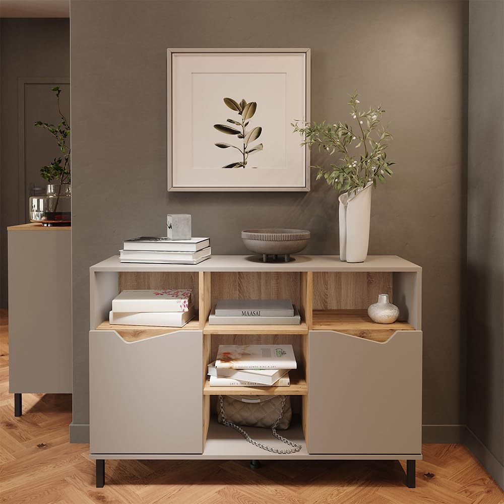 Vicco Aparador Marelle, Roble grisáceo/Artesano, 120 x 81.3 cm | con 2 puertas, para guardar ropa, libros o artículos del hogar