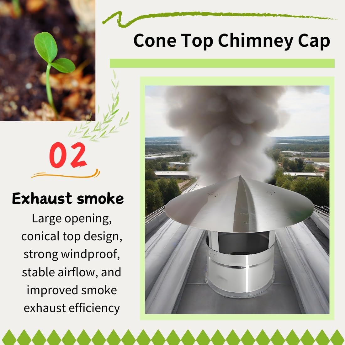Stainless Steel Chimney Cap 10-32.5 cm Adjustable Rain Cover 201 Ventilation Hood Weatherproof Fireplace Protector 11 cm (4.3 in) Kaminhut.