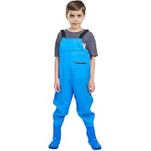 VicBre Kids Chest Waders with Non-Slip Boots, Attached System with Waterproof Trousers, Waders for Boys and Girls