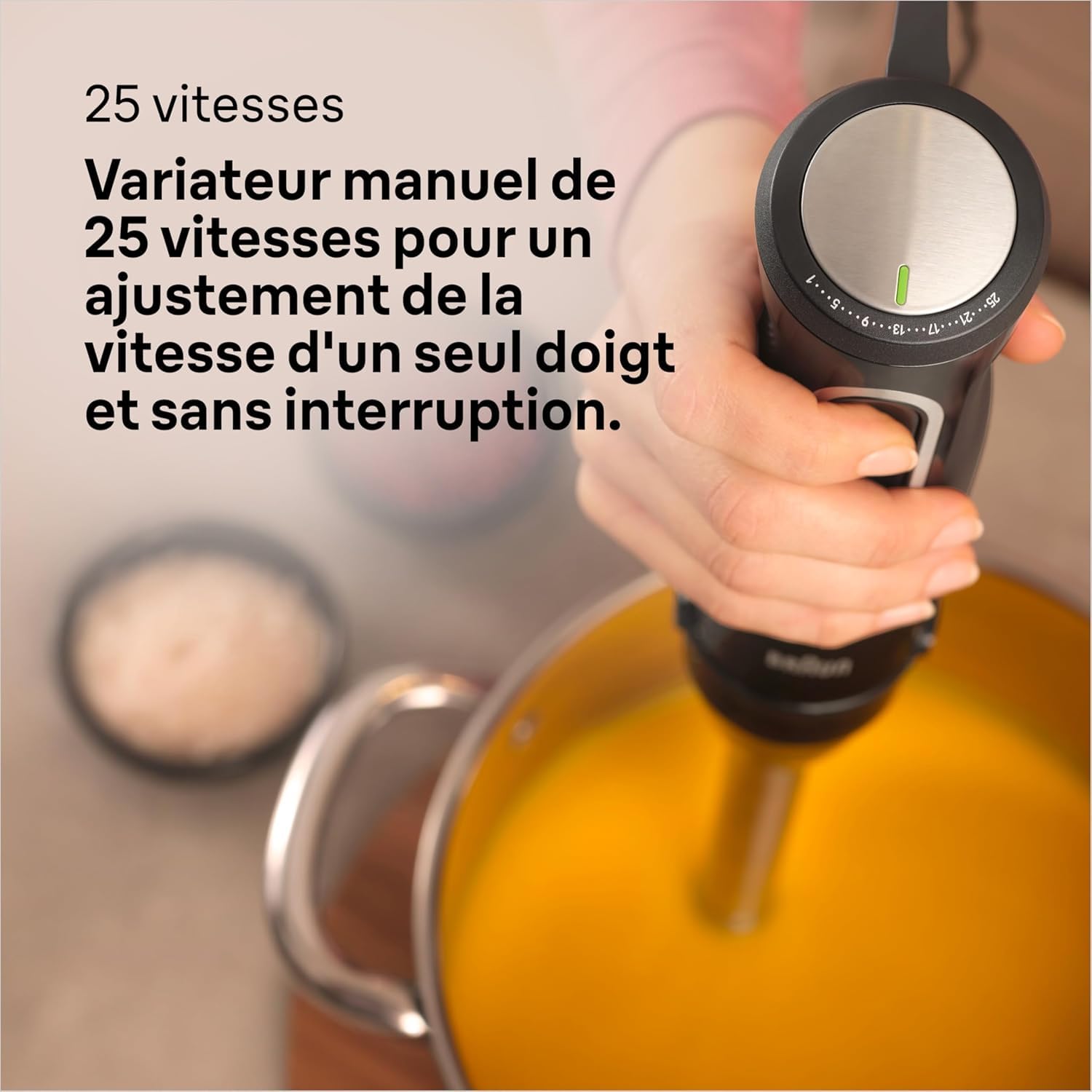Braun MultiQuick 5 Pro - Mixeur plongeant avec Bol multifonction, mini hachoir et fouet pour soupes, smoothies et purées bébé, 25 vitesses + Turbo, 1000 W, Noir (MQ55755M)