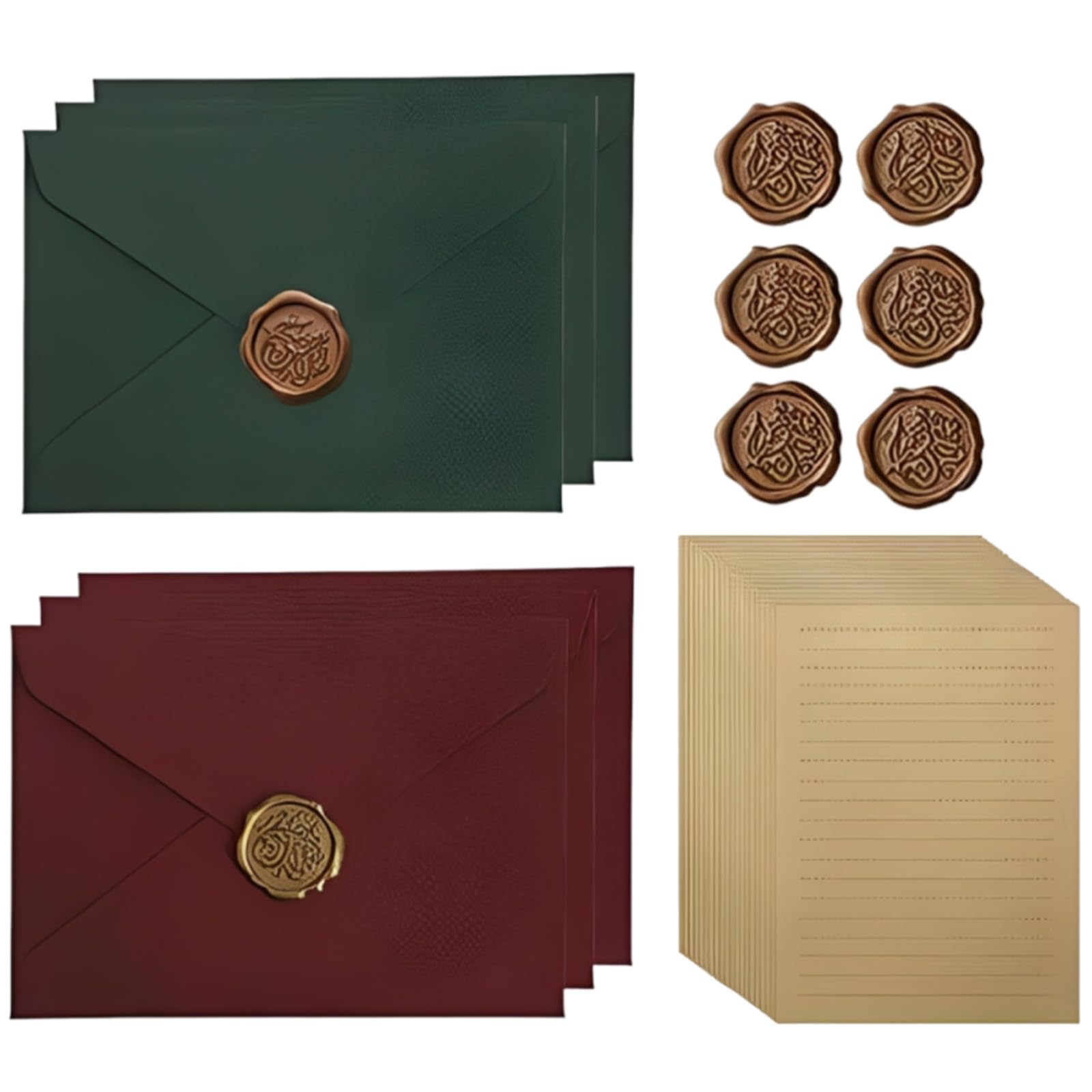 6 Envelopes, 20 Sheets A5 Letter Writing Paper & 6 Wax Seals Kit, Linen Green & Deep Red Envelope For Letters, Premium Kraft Paper Stationery Set For Wedding Invitation Love Letter Correspondence-image-13
