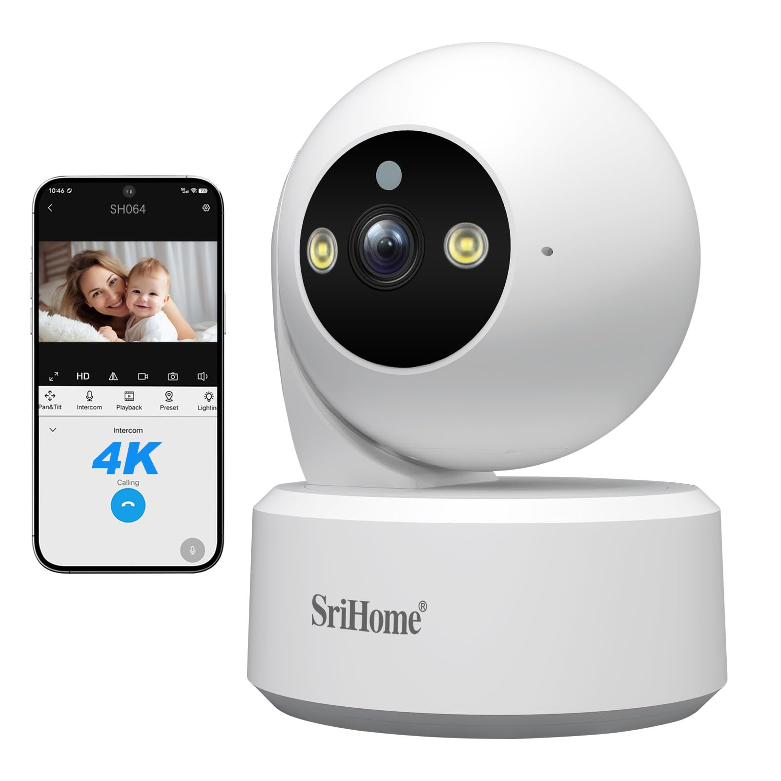 SRIHOME Telecamera di videosorveglianza 8MP 2.4GHz/5GHz WiFi sorveglianza PTZ IP telecamera, rilevamento del movimento umano, visione notturna, audio a 2 vie, protezione della privacy, bambino