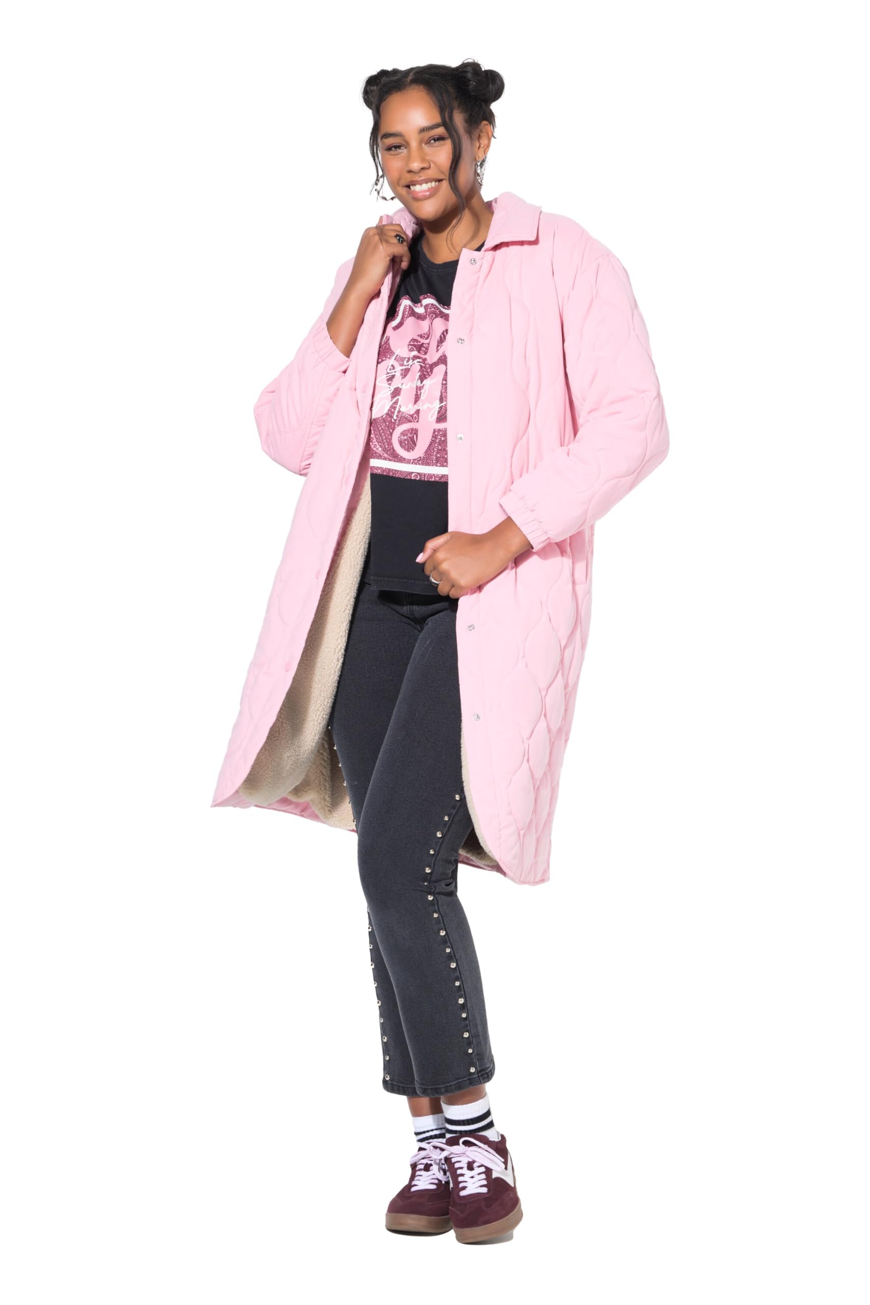 Studio Untold Damen große Größen Übergrößen Plus Size Steppmantel, Loose Shape, Teddyfutter 842826