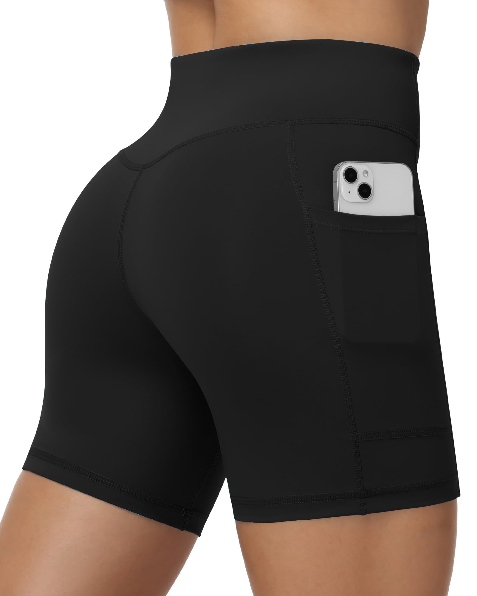 Runhit Radlerhose Damen mit Taschen, Blickdichte Kurze Leggings, Hohe Taille & Bauchkontrolle Gym Shorts, Po Anhebende Sporthose für Yoga Fitness Running Tennis