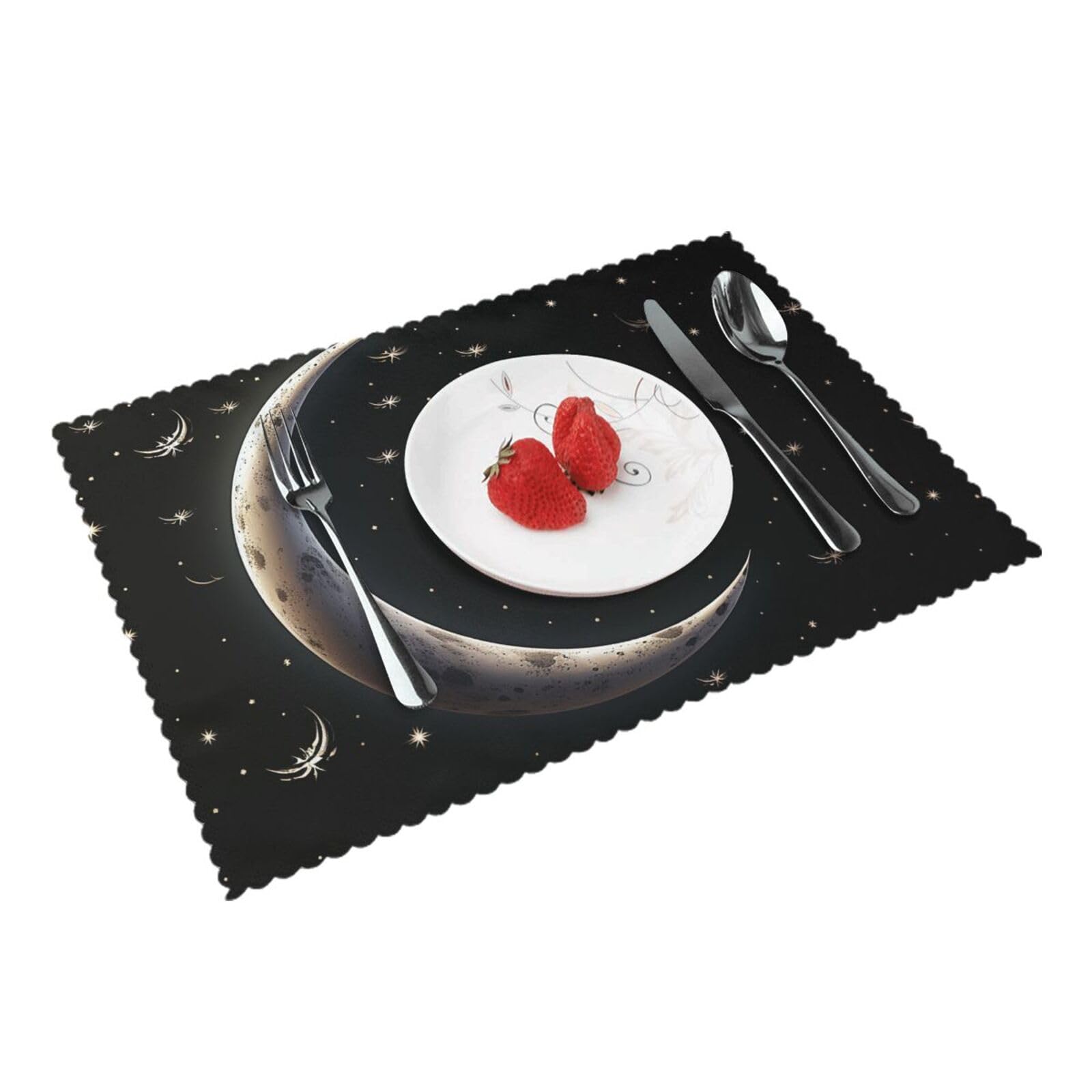 Placemats Set of 4 Heat Resistant Woven Place Mats for Dining Table Moon Placemats Washable Wipeable PVC Table Mats Indoor/Outdoor Place Mats for Party Kitchen Decor 30x45 cm