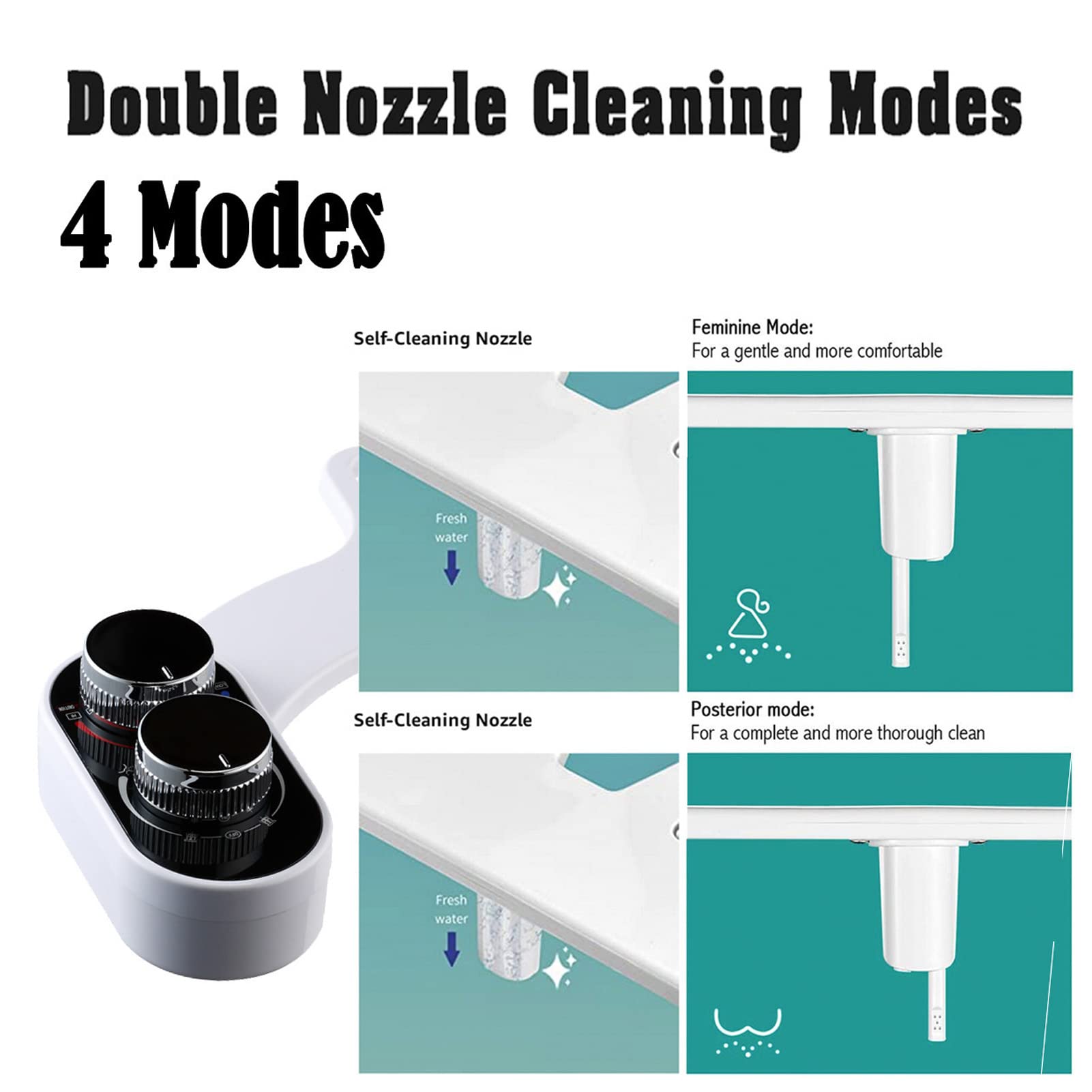 Pwshymi Rociador de bidé de Doble Boquilla, Presión de Agua Ajustable