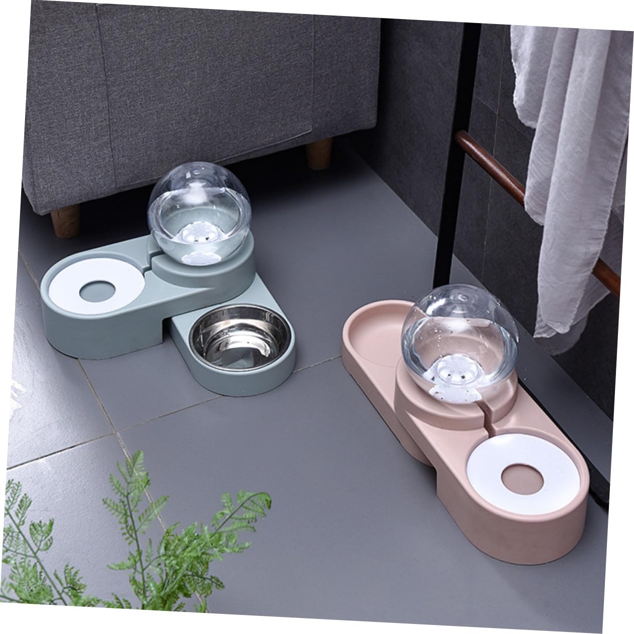 Automatischer Doppelter Haustier Trinknapf Wasserspender Blau Edelstahlbehälter rutschfest Sicher Glatte Oberfläche für Hunde und Katzen Zuhause und Tierladen
