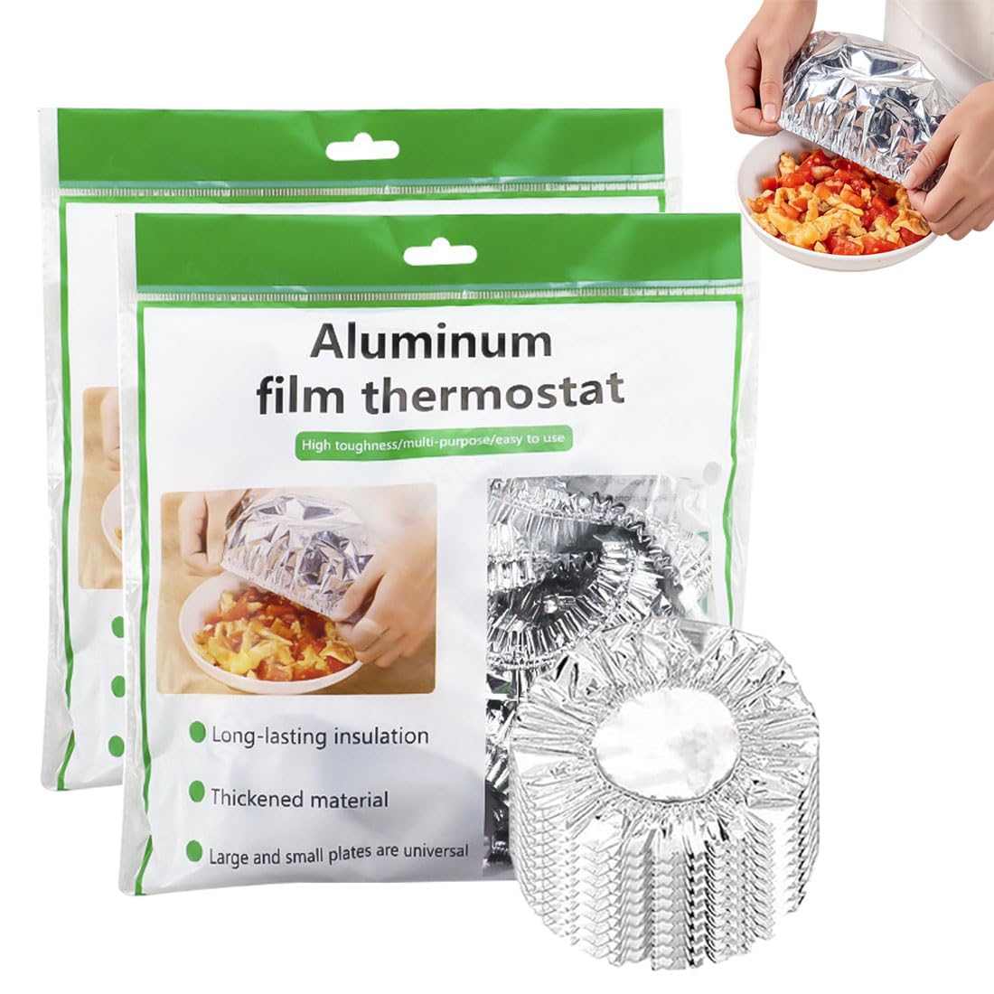 50/100/200Pcs Reusable Aluminum Foil Food Covers, Food Grade Stretchy Foil Covers Heat Retaining for Home Kitchen, Fits 99% of Dishes (100Pcs)
