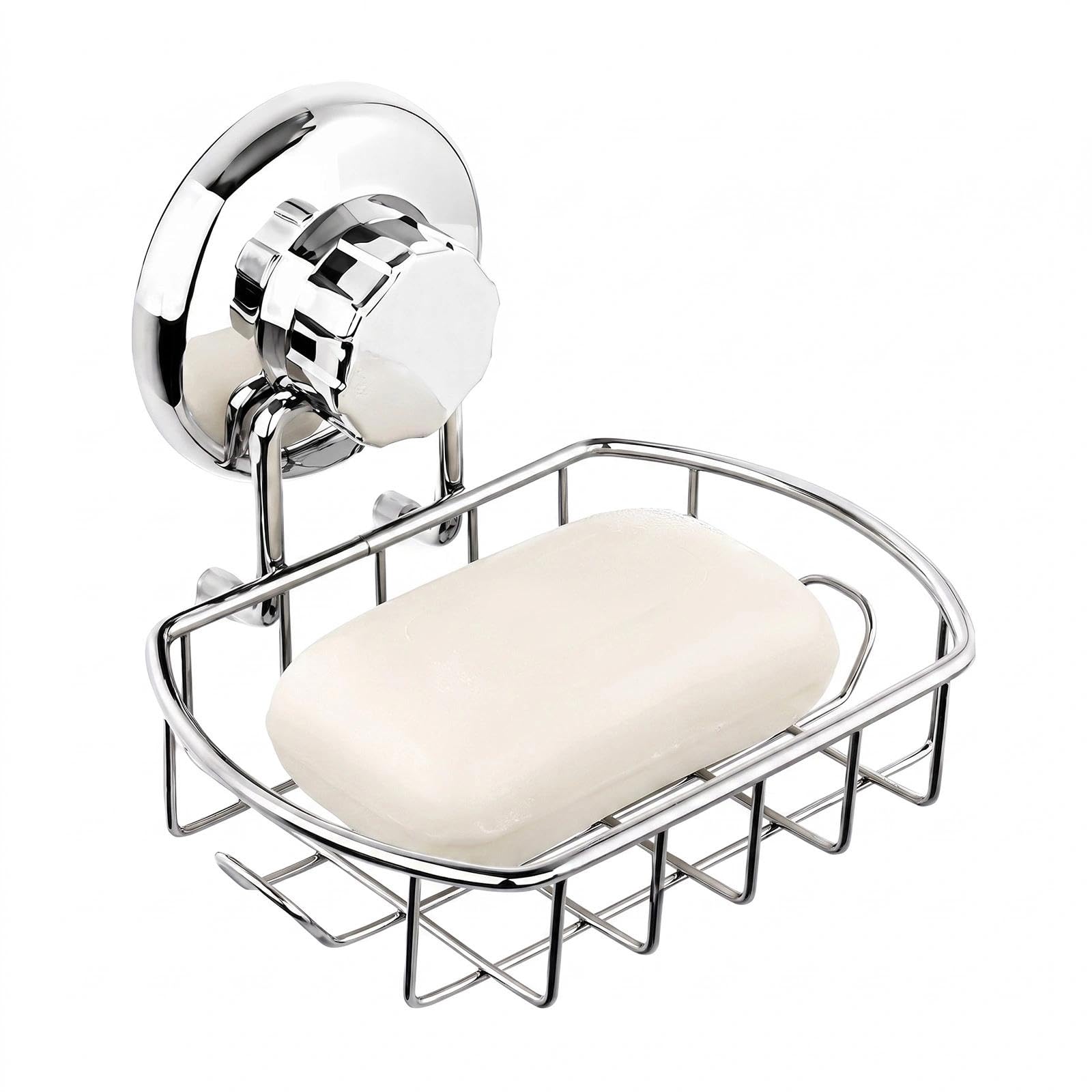 Suction Soap Dish For Shower With Hooks,Stainless Steel Vacuum Suction Soap Holder,Stainless Steel Never Rust For Bathroom, Kitchen, Bathtub(Silver)