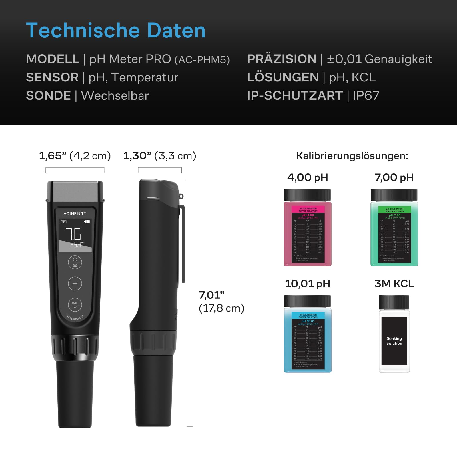 AC Infinity pH-Meter PRO Kit, Hochpräzer Digital pH-Stift mit ±0,01 pH