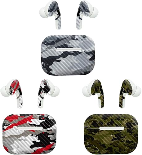 MightySkins CF-APAIPOPRPK-camo - Paquete de 3 fundas de fibra de carbono para Apple Airpods Pro - Camo | Acabado de fibra de carbono texturizado