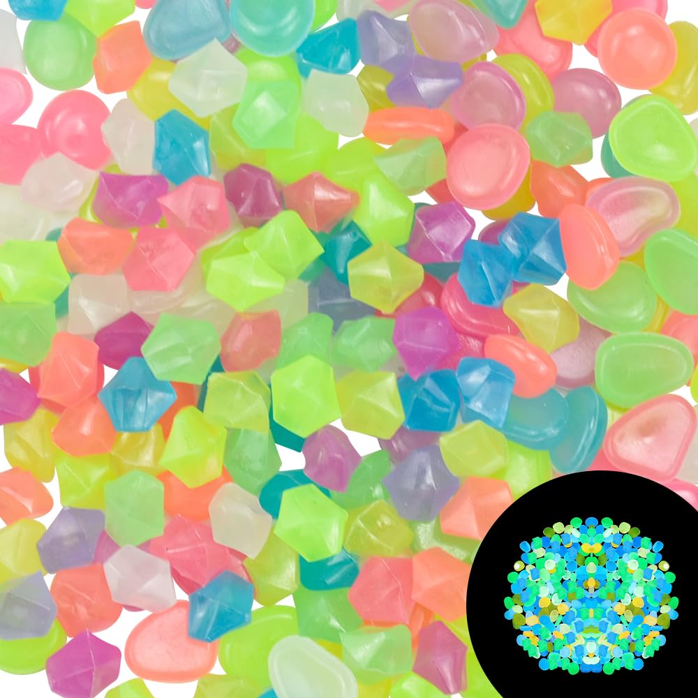 LIMITADA 200 PCS Piedras Luminosas, Piedras Decorativas Guijarros, Piedras Fluorescentes para Pecera, Piedras Luminosas Fluorescentes de Colores, Guijarros Decorativos de Piedra para Acuario Jardín