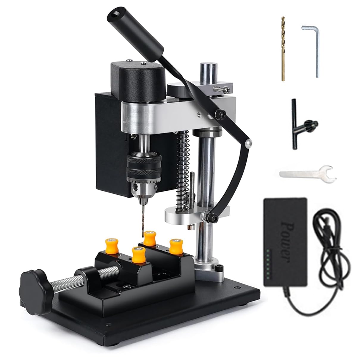 Taladro de Columna, Taladro De Banco Eléctrico De 250 W, Taladro De Prensa Ajustable De 5 Velocidades, Perforación De 40mm, Taladro Eléctrico Multifunción Para Perforación Directa De Metal, Madera