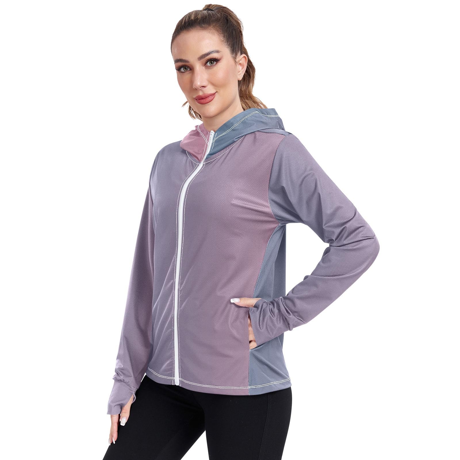 TSENQUE Blue Pink Gradient Womens Upf Hoodie UPF 50+ Sun Protection Jacket Hooded UV Cooling Hoodie Summer Clothing