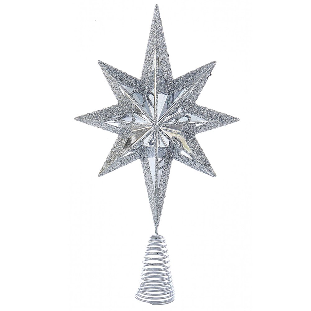 Kurt Adler Christmas Star Mini Tree Topper Star Burst 6.75 inch Silver