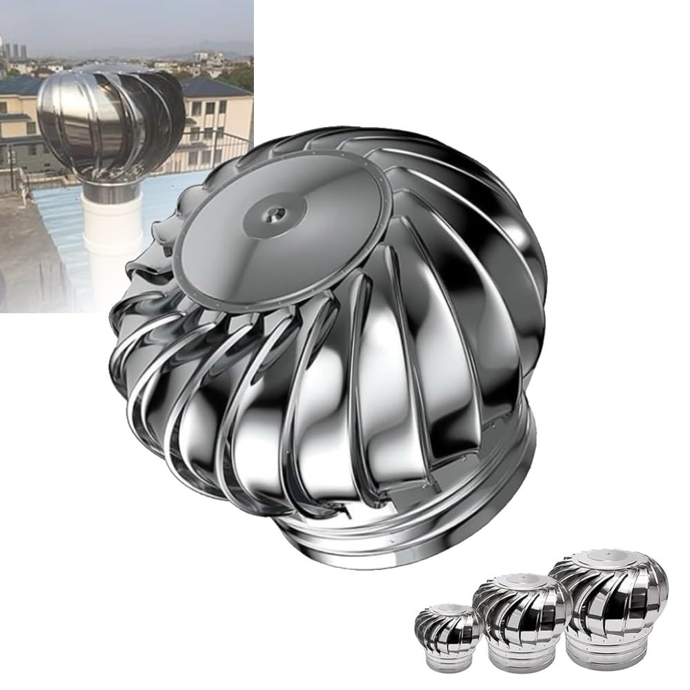 Ventilateur de toit rotatif non électrique - 10,2 cm, 15,2 cm, 20,3 cm, 25,4 cm, 30,5 cm - En acier inoxydable - Facile à installer (110 mm)