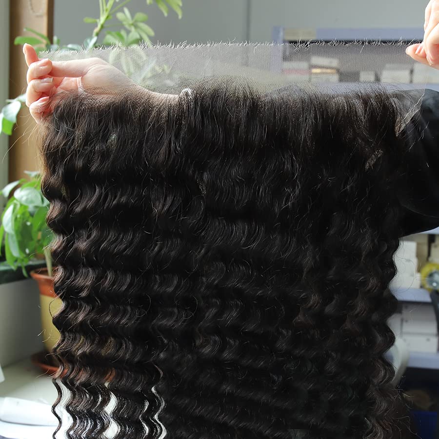 BEEOS Deep Wave 13x4 Skinlike Real HD Lace Frontal Only, 0.10mm Ultra Thin Invisible Lace Human Hair Frontal Pre-plucked Clean Hairline Natural Black Color 16 Inch