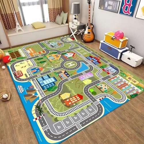 Amazon.co.jp: ラグ キッズマット プレイマット 道路 交通 地図 線路