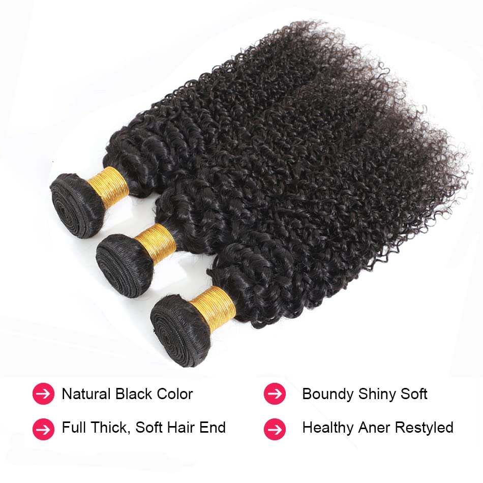 Miniatura 3 de Paquetes de cabello humano rizado rizado brasileño 12A, paquetes de cabello humano virgen rizado 12A, paquetes de cabello rizado negro natural (10