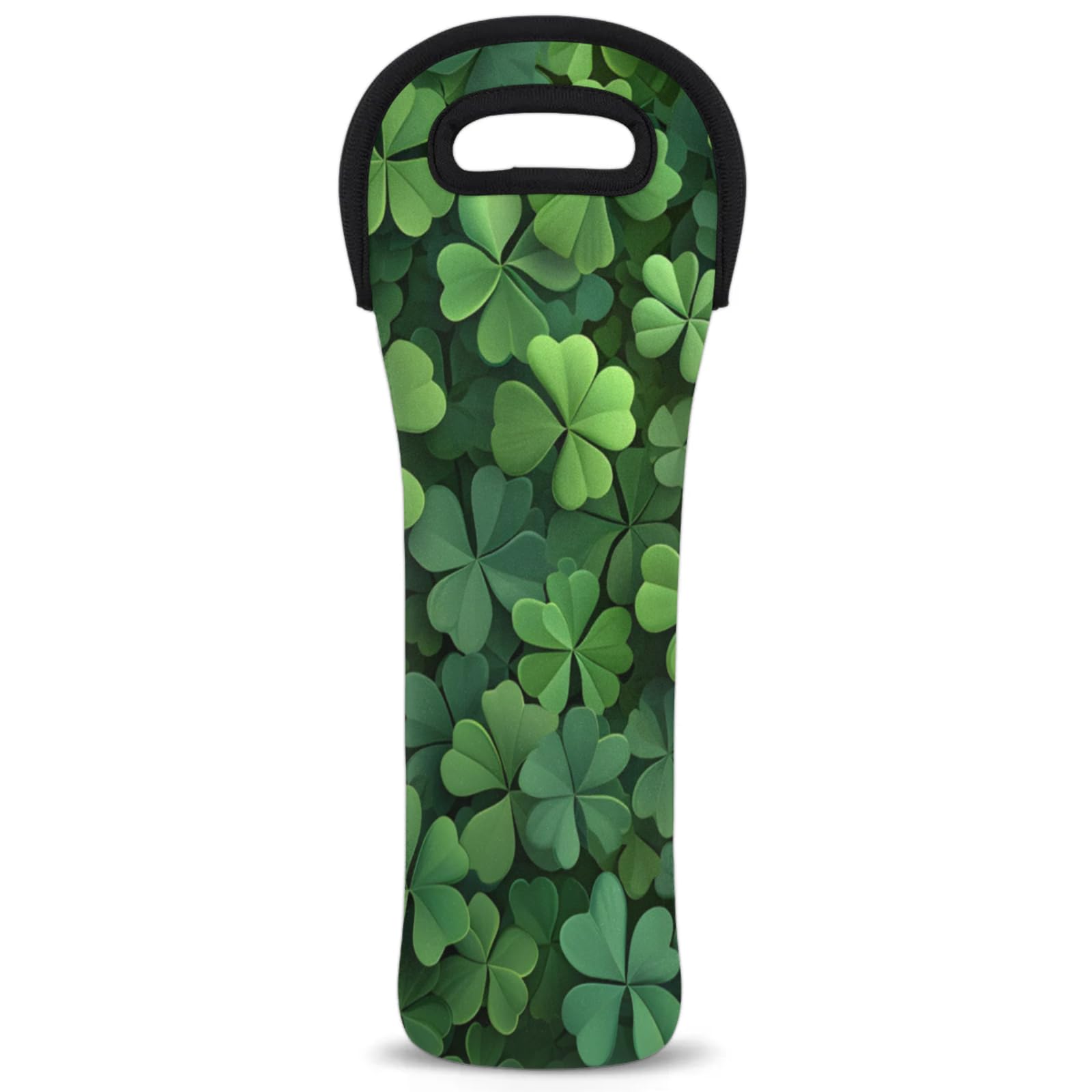 Neoprene Wine Tote Carrier Bag for Wine,Water, Champagne, Beer, Baby Bottles 15.6 x 5.1 Inches, Protective Wine Bag,Plants Clovers