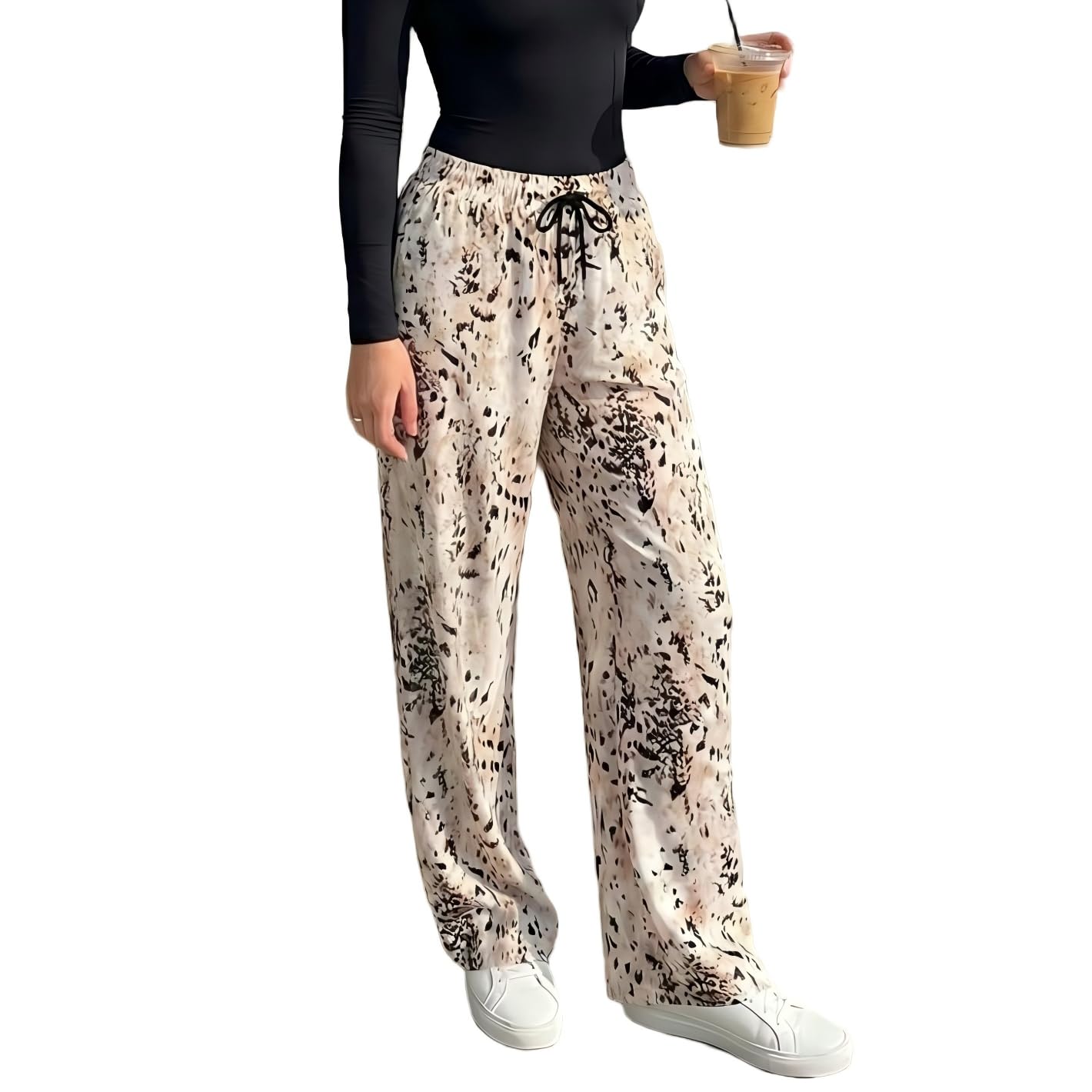 Womens Butter-Soft High Waisted Wide Leg Pants Casual Flowy Drawstring Lounge Trousers for Everyday Travel