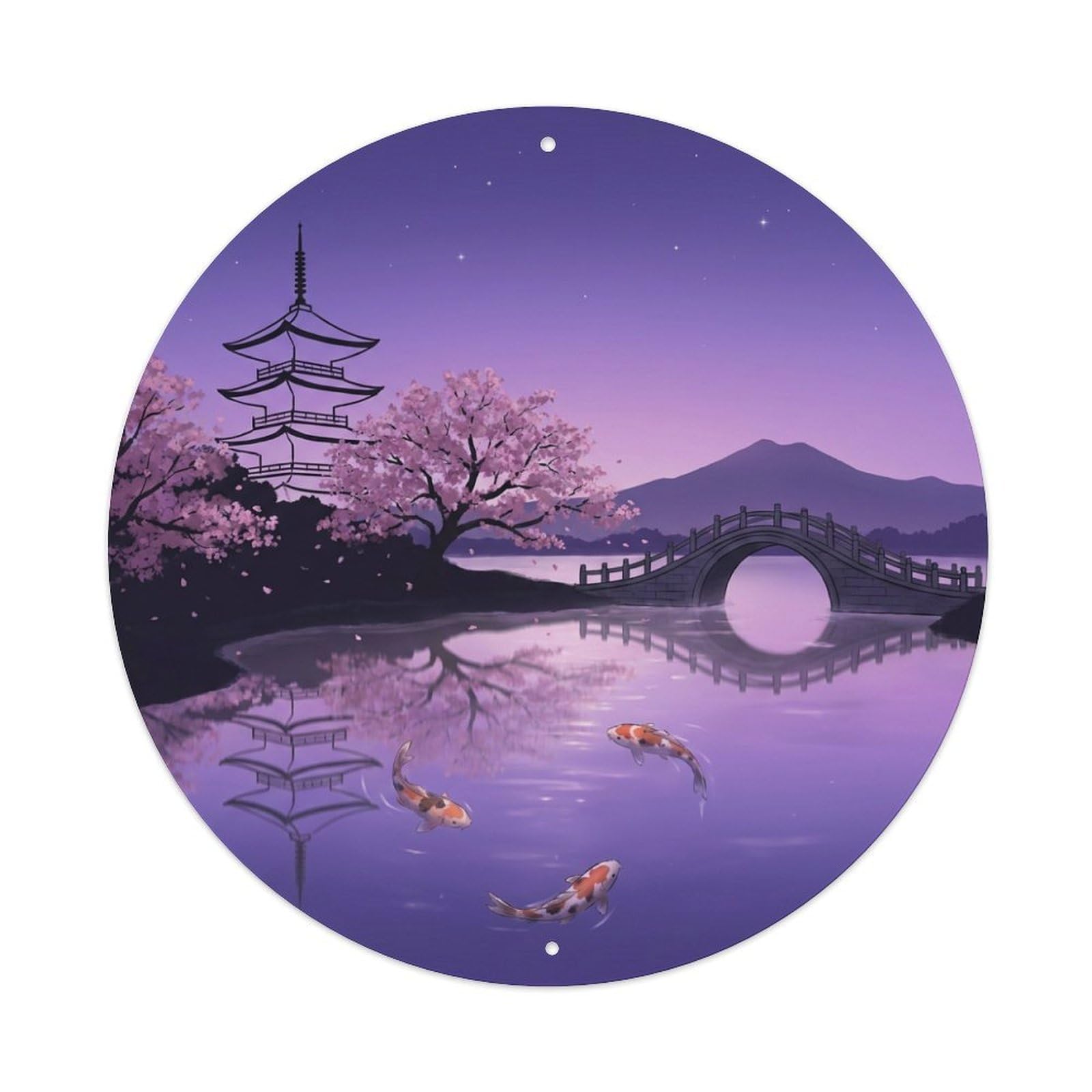 Galvaxio Style Japanese Koi Fish Twilight Purple Sky Peaceful 1 Metal Tin Sign