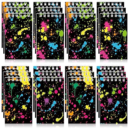 Faccito 24 Pieces Neon Party Favors Glow Party Mini Notebooks Neon Glow Small Spiral Notepads for Kids Birthday Goodie Bag Fillers School Classroom Rewards Supplies