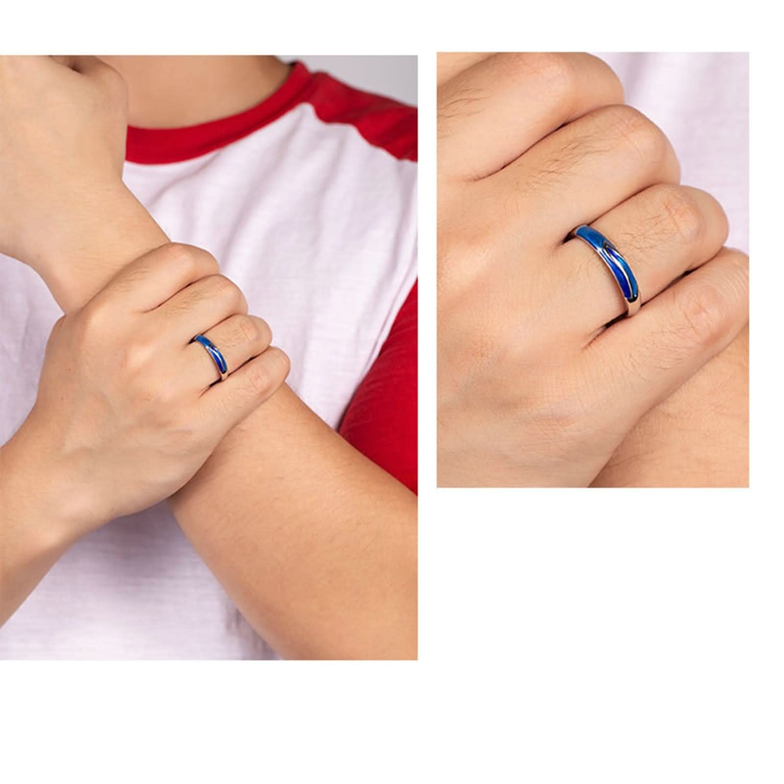 Eheringe Paar Set, zierliche Sterling Silber Ringe Blau Emaille Silber Blau verstellbar