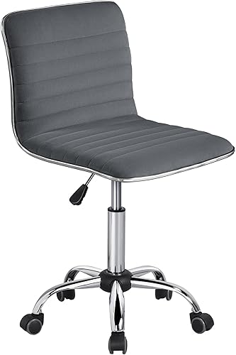 Yaheetech Silla de oficina de terciopelo sin brazos, silla ergonómica de escritorio con respaldo bajo con altura y ruedas ajustables, color gris