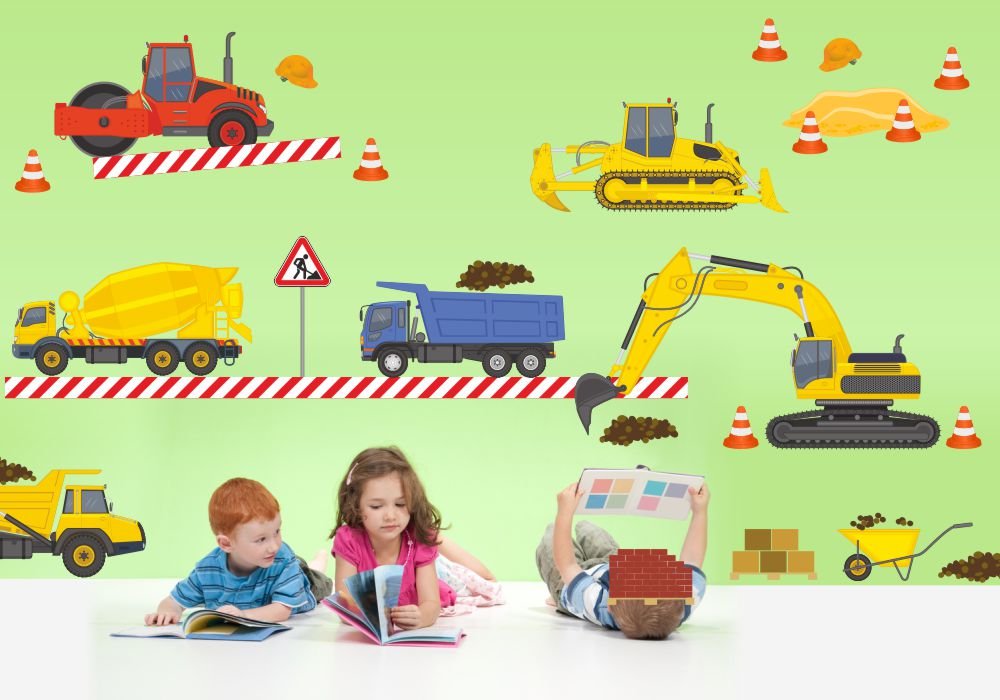 nikima 048 - Adesivo da parete per cameretta dei bambini, motivo: escavatore di camion, in 6 misure