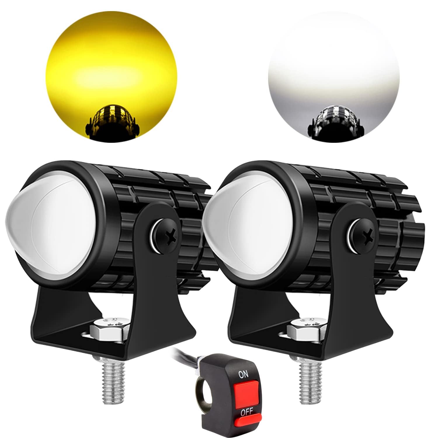 JUST MOD Mini Drive Fog Light For Car and Bike Mini LED Projector Fog Light LED Driving Lights 2 Color White | Yellow Fog Lights Spot Beam For All Bikes | Cars (2 pcs)