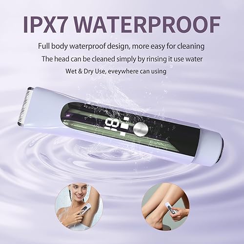 Miniatura 9 de Recortadora de bikini para mujer, afeitadora eléctrica 2 en 1 con cuchillas de cerámica, IPX7, impermeable, uso húmedo y seco, con pantalla HD